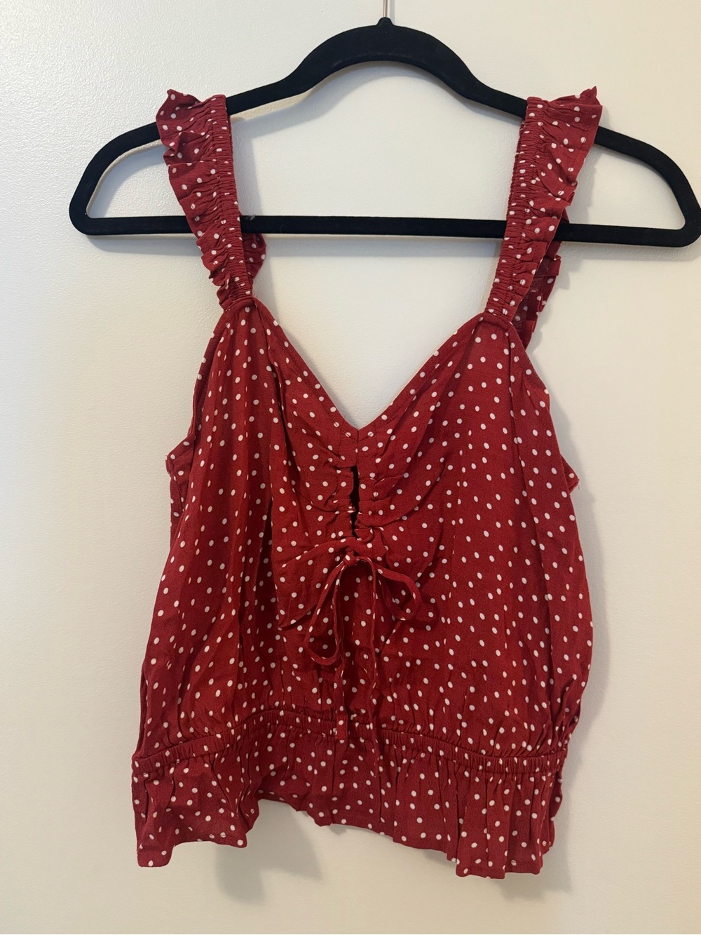 Express Red Polka Dot Tie-Back Ruffle Strap Tank